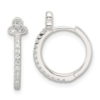 Sterling Silver E-Coating Fancy CZ Hinged Hoop Earrings