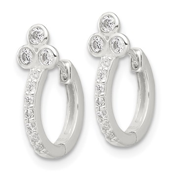 Sterling Silver E-coated CZ Hinged Hoop Earrings — alternate view