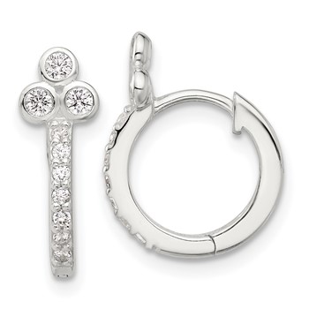 Sterling Silver E-coated CZ Hinged Hoop Earrings