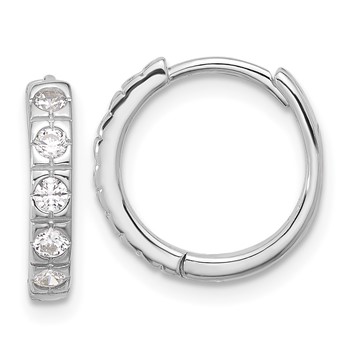 Sterling Silver Rhodium-plated CZ 2.75mm Hinged Hoop Earrings
