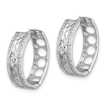 Sterling Silver Rhodium-plated Hammered Center CZ 5.5mm Hoop Earrings — alternate view