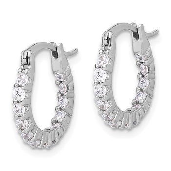 Sterling Silver Rhodium-plated 2mm CZ In/Out Hoop Earrings — alternate view