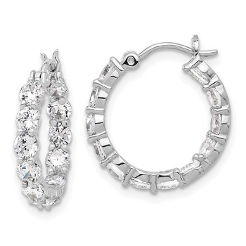 Sterling Silver Rhodium-plated In and Out CZ Hoop Earrings