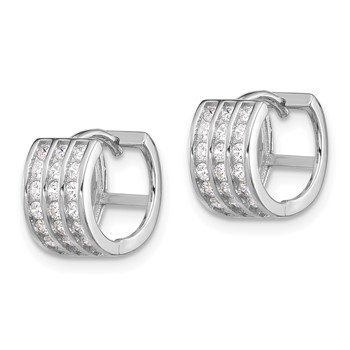 Sterling Silver Rhodium-plated 3 Row CZ Hinged Hoop Earrings — alternate view