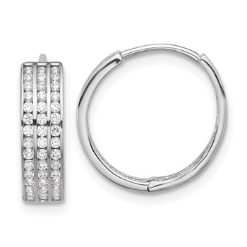 Sterling Silver Rhodium-plated 3 Row CZ Hinged Hoop Earrings
