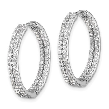 Sterling Silver Rhodium-plated Double Row CZ In and Out Hoop Earrings — alternate view
