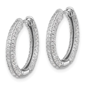 Sterling Silver Rhodium-plated Micro Pavé CZ 3mm Hinged Hoop Earrings — alternate view