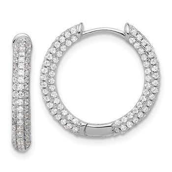 Sterling Silver Rhodium-plated Micro Pavé CZ 3mm Hinged Hoop Earrings