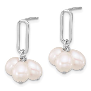 Sterling Silver Rhodium-plated 5-6mm White Rice Freshwater Cultured Pearl Post Dangle Earrings — alternate view