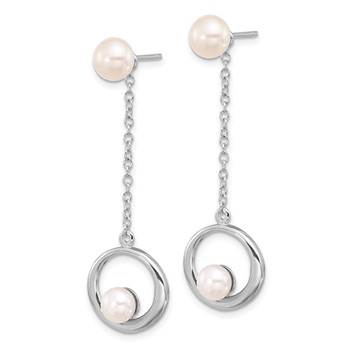 Sterling Silver Rhodium-plated 5-7mm White Button Freshwater Cultured Pearl Post Dangle Earrings — alternate view