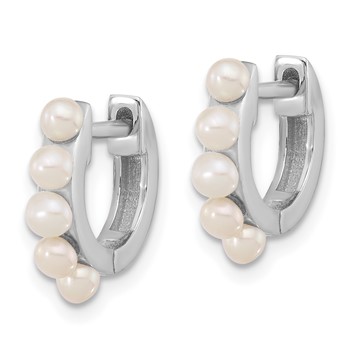 Sterling Silver Rhodium-plated 2.5-3mm White Button Freshwater Cultured Pearl Hinged Hoop Earrings — alternate view