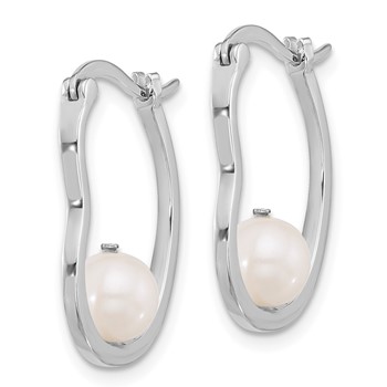 Sterling Silver Rhodium-plated Polished 6.5-7mm FWC Pearl Hoop Earrings — alternate view