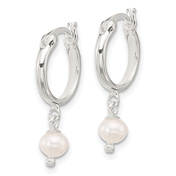 Sterling Silver Polished FWC Pearl Dangle Round Hoop Earrings — alternate view