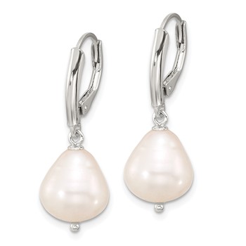 Sterling Silver Polished Teardrop FWC Pearl Leverback Dangle Earrings — alternate view