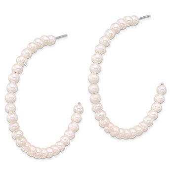 Sterling Silver Rhodium-plated 4-5mm White Semi-Round Freshwater Cultured Pearl C-Hoop Earrings — alternate view