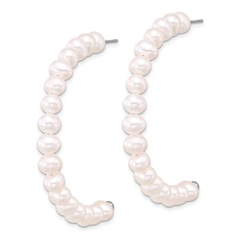Sterling Silver Rhodium-plated 5-6mm White Semi-Round Freshwater Cultured Pearl Post J-Hoop Earrings — alternate view