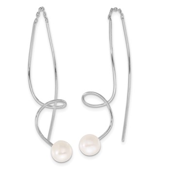 Sterling Silver Rhodium-plated 6-7mm White Button Freshwater Cultured Pearl Twisted Threader Earrings — alternate view