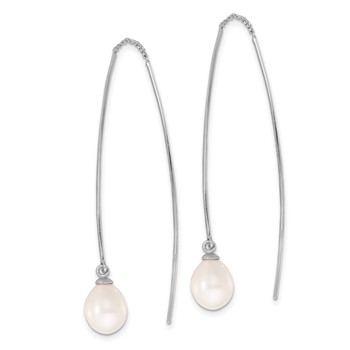 Sterling Silver Rhodium-plated 7-8mm White Teardrop Freshwater Cultured Pearl Threader Earrings — alternate view