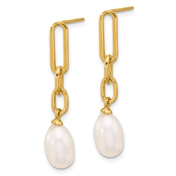 Sterling Silver Gold-tone Polished Synthetic Pearl Link Dangle Earrings — alternate view