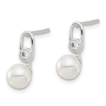 Sterling Silver E-coated Polished 6-7mm Shell Pearl and CZ Post Earrings — alternate view