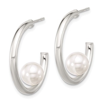 Sterling Silver Polished 8mm Synthetic Pearl Post C-Hoop Earrings — alternate view