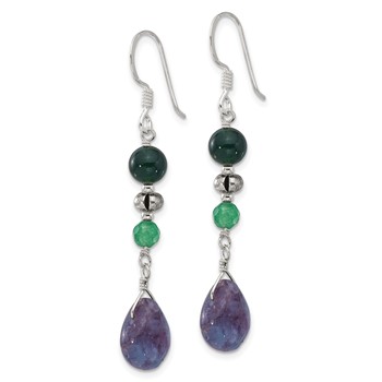 Sterling Silver Antiqued Aventurine/Fluorite/Quartz Dangle Earrings — alternate view