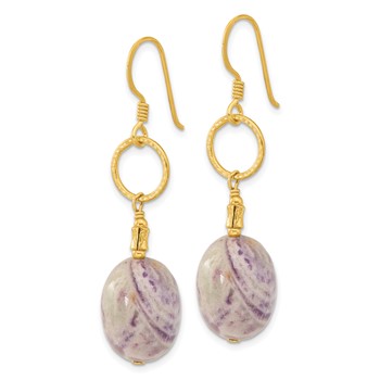 Sterling Silver Gold-plated Polished and Textured Charoite Dangle Earrings — alternate view