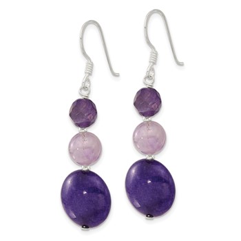 Sterling Silver Polished Amethyst and Purple Quartz Dangle Earrings — alternate view