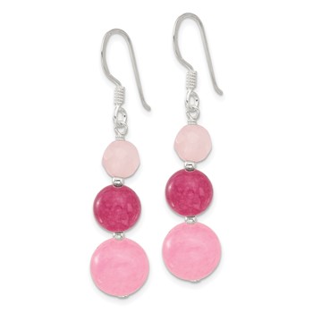 Sterling Silver Polished Pink/Rose/Strawberry Quartz Dangle Earrings — alternate view