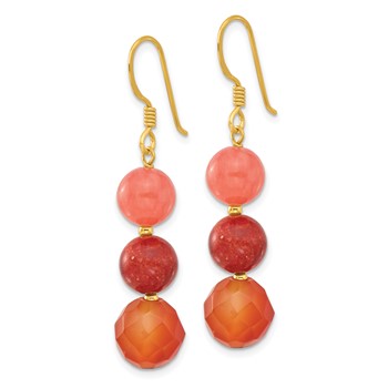 Sterling Silver Gold-plated Carnelian/Quartz/Recon. Coral Dangle Earrings — alternate view