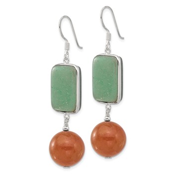 Sterling Silver Polished Green and Red Aventurine Dangle Earrings — alternate view