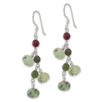 Sterling Silver Polished Faceted Jasper and Prehnite Beads Dangle Earrings — alternate view