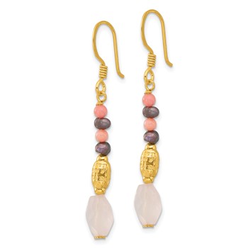 Sterling Silver Gold-plated Black FWC Pearl/Coral/Quartz Dangle Earrings — alternate view