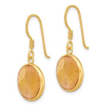 Sterling Silver Gold-plated Polished Round Red Aventurine Dangle Earrings — alternate view