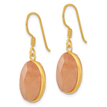 Sterling Silver Gold-plated Polished Oval Red Aventurine Dangle Earrings — alternate view