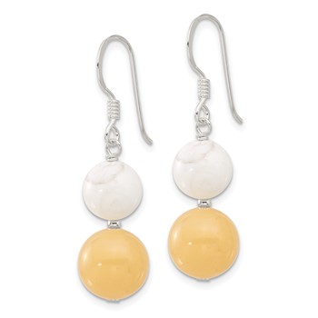 Sterling Silver Polished White Howlite and Yellow Jade Dangle Earrings — alternate view
