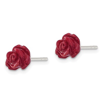 Sterling Silver Polished Red Coral Rose Post Earrings — alternate view