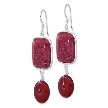 Sterling Silver Polished Carnelian and Red Jade Dangle Earrings — alternate view