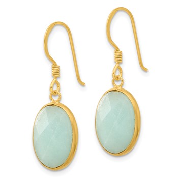 Sterling Silver Gold-plated Polished Oval Amazonite Dangle Earrings — alternate view