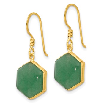 Sterling Silver Gold-plated Polished Hexagon Aventurine Dangle Earrings — alternate view
