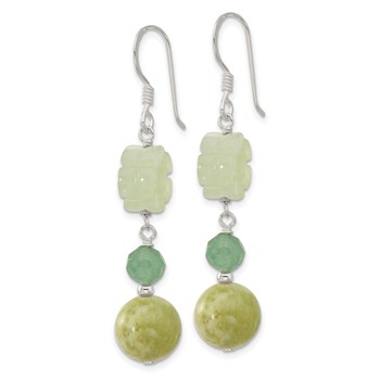 Sterling Silver Polished Aventurine & Jade Flower Dangle Earrings — alternate view