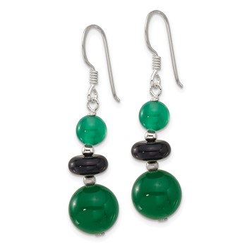 Sterling Silver Polished Black Agate & Green Quartz Beads Dangle Earrings — alternate view