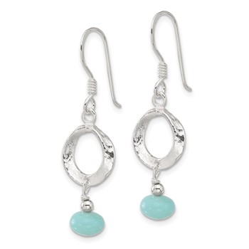 Sterling Silver Polished & Textured Circle Amazonite Dangle Earrings — alternate view