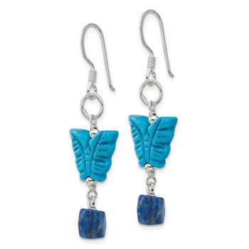 Sterling Silver Polished Lapis & Dyed Howlite Butterfly Dangle Earrings — alternate view