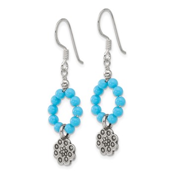 Sterling Silver Polished & Antiqued Dyed Howlite Flower Dangle Earrings — alternate view