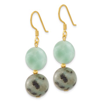 Sterling Silver Gold-plated Polished Amazonite/Kiwi Jasper Dangle Earrings — alternate view