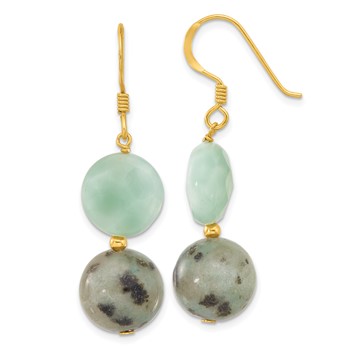 Sterling Silver Gold-plated Polished Amazonite/Kiwi Jasper Dangle Earrings