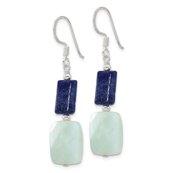 Sterling Silver Polished Rectangular Amazonite & Lapis Dangle Earrings — alternate view