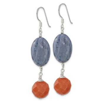 Sterling Silver Polished Red Aventurine & Denim Coral Dangle Earrings — alternate view