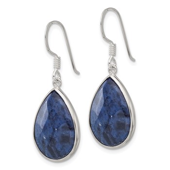 Sterling Silver Polished Faceted Lapis Teardrop Dangle Earrings — alternate view